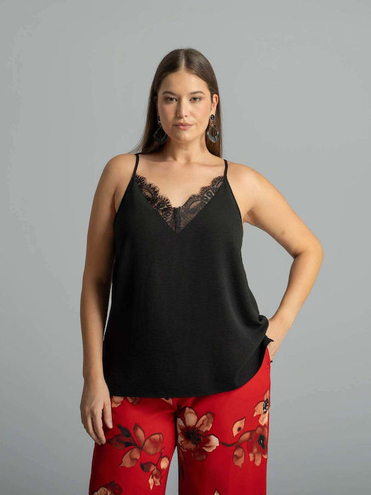 Bluza Damă Cu Bretele Și Decolteu În V Neagră