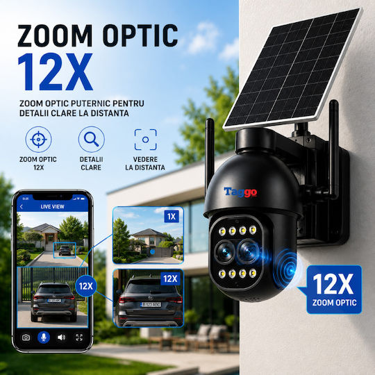Taggo TAGGO-PRO-D12-WIFI IP Cameră de Supraveghere Duală Wi-Fi Full HD+ 5MP Impermeabilă cu Baterie cu Comunicare Bidirecțională și Obiectiv de 3.6mm
