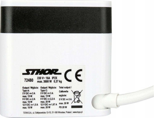 Sthor Steckdosenleiste 3 Steckdosen mit USB-A, Schalter und Kabel 1,5 m