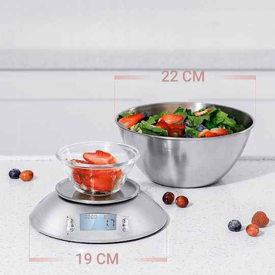 LTC Audio Digitale Küchenwaage mit Eimer bis 5kg Silber