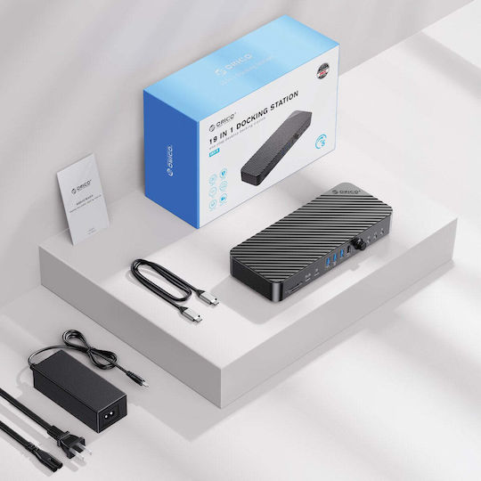 Orico 22-in-1 USB-C Докинг Станция с HDMI 4K PD Ethernet и Свързване 4 Монитора Черен