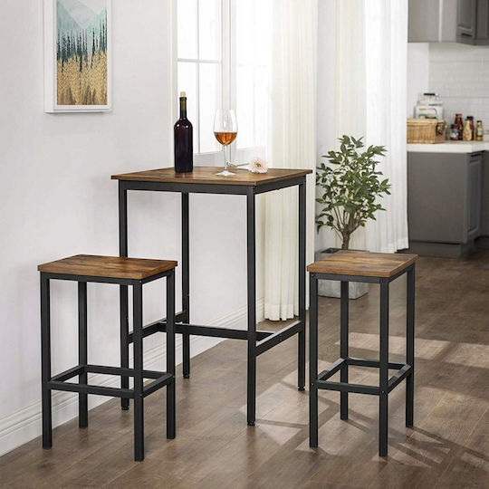 Lbt25x Square Wooden Bar Table with Metal Frame 69x69cm
