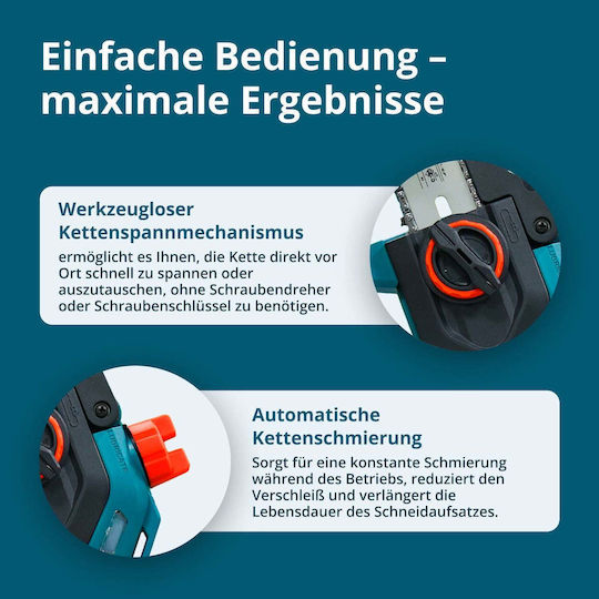 Könner & Söhnen Battery Pruning Chainsaw 1x2Ah Brushless 20V 1.45kg with 20.32cm Blade