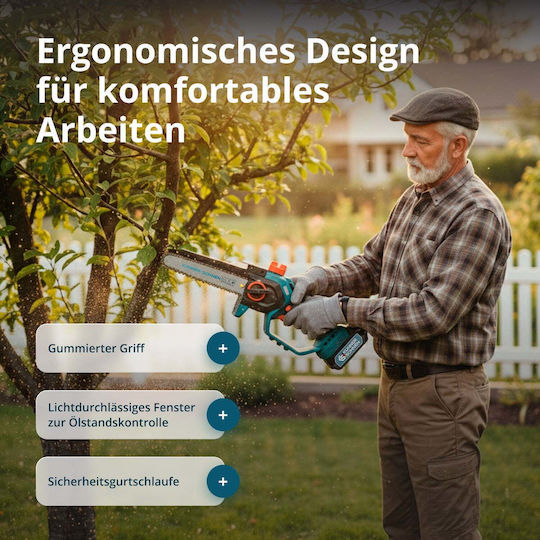 Könner & Söhnen Battery Pruning Chainsaw 1x2Ah Brushless 20V 1.45kg with 20.32cm Blade
