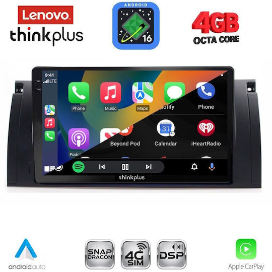Lenovo Автомобилна Аудио Система за BMW Серия 5 (E39) / X5 (E53) (Bluetooth/USB/Wi-Fi/GPS/Apple CarPlay/Android Auto) с Touch Screen 9"