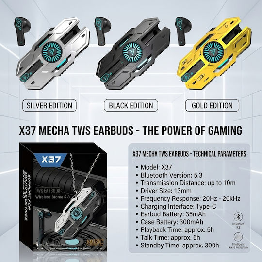 CYXG X37 Earbud Bluetooth Handsfree Ακουστικά με Θήκη Φόρτισης Κίτρινα