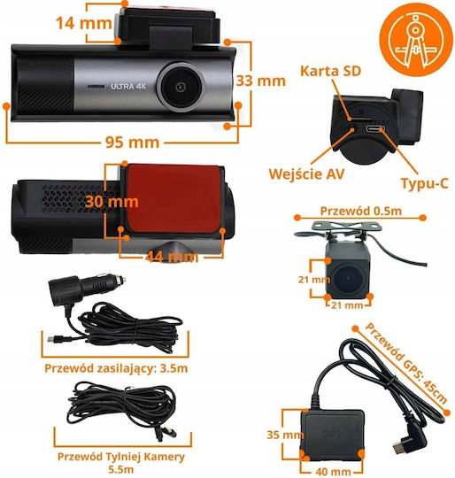 Orllo RX-700 Pro Autodigitale Videorekorder Set Mit 4K Kamera auf Windschutzscheibe Mit Bildschirm 2.99 Bluetooth WLAN GPS & Rückfahrkamera