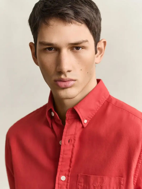 Long Sleeve Cotton Shirt in Regular Fit Orange