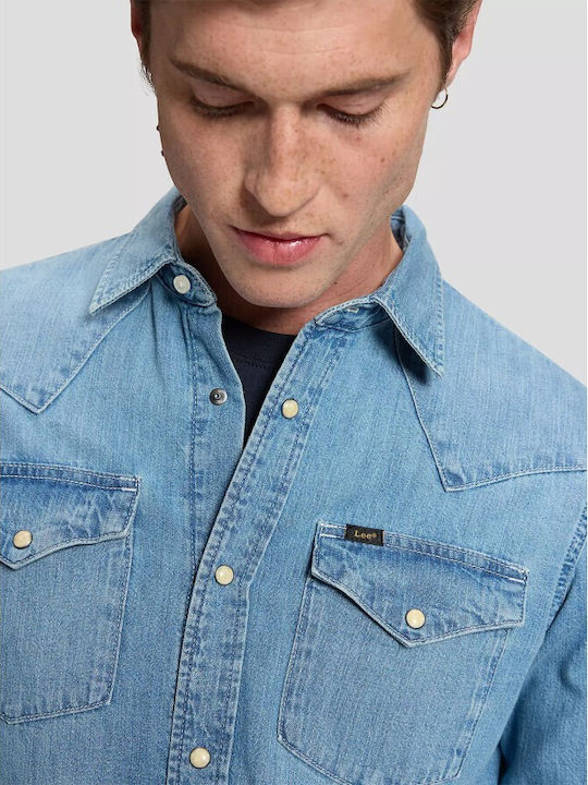 Long Sleeve Denim Shirt in Regular Fit Light Blue