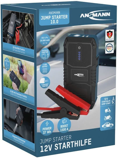 Ansmann Tragbarer Batterie-Starter Auto & Motorrad 1500A mit Power Bank USB Taschenlampe 12V
