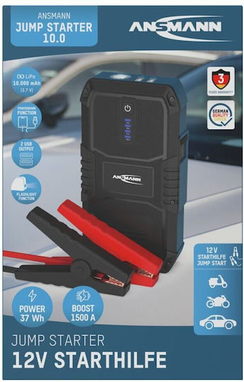 Ansmann Tragbarer Batterie-Starter Auto & Motorrad 1500A mit Power Bank USB Taschenlampe 12V