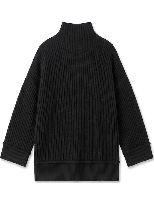 Damen Langärmeliges Rollkragenpullover Schwarz 31001646-Schwarz