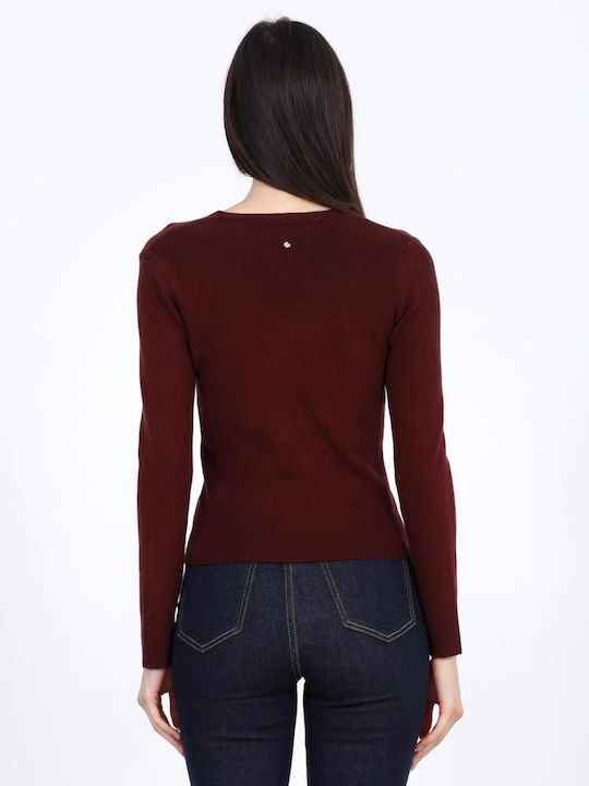 Women's Sweater with V-Neck Burgundy