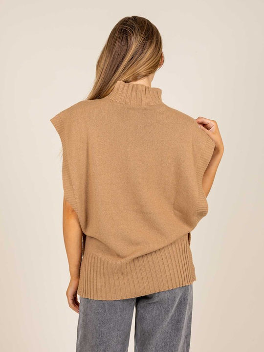 Women's Sleeveless Woolen Sweater Beige
