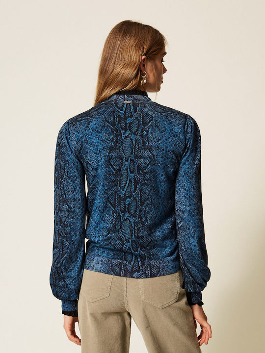 Women's Long Sleeve Woolen Blue Sweater
