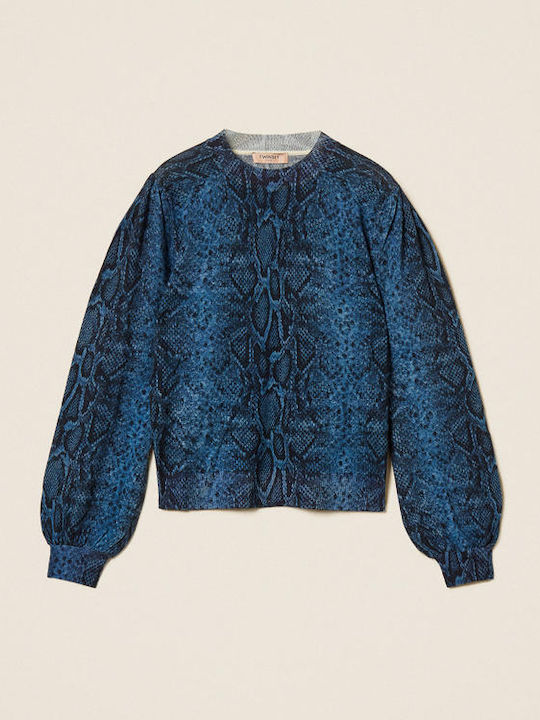 Women's Long Sleeve Woolen Blue Sweater