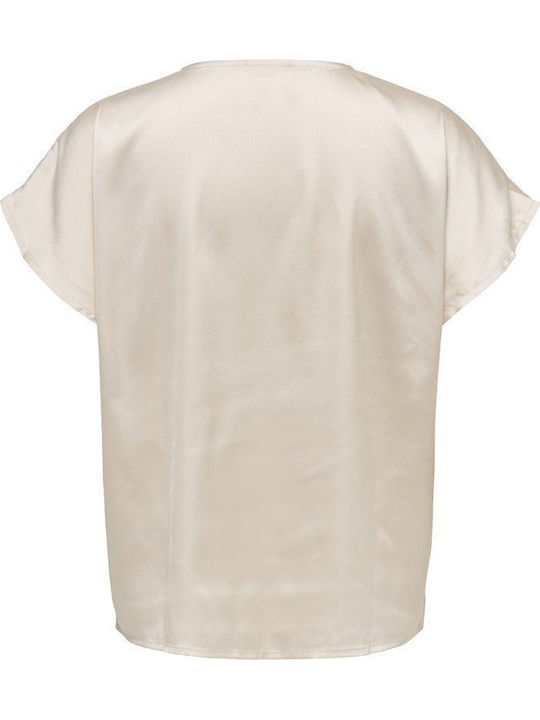 S S Γυναικείο Crop Top Σατέν με V Λαιμόκοψη Εκρού