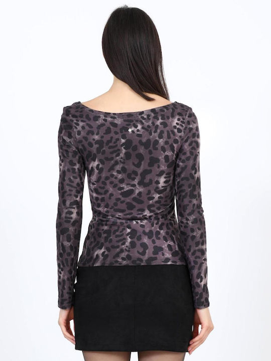 Damen Bluse Tierdruck Grau