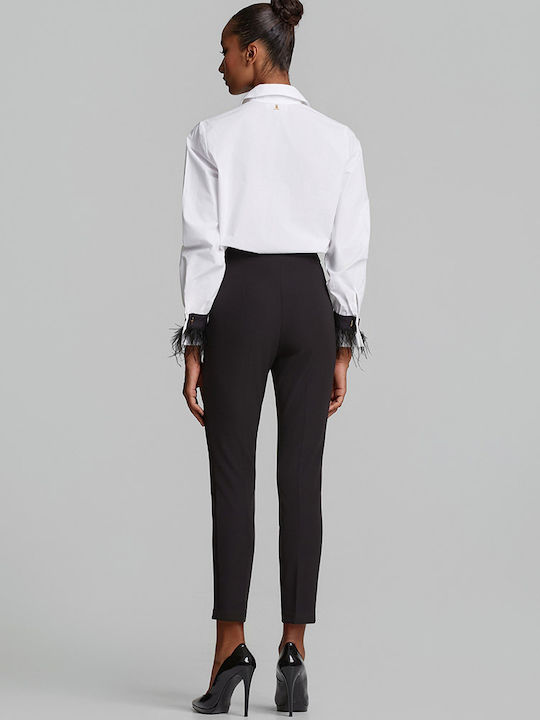 Women's Fabric Trousers with Elastic Black
