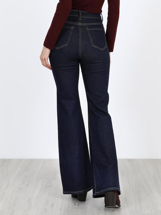 Women's Fabric Flared Trousers Dark Blue