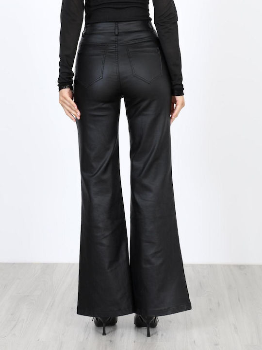 Women's Leather Flared Trousers Black