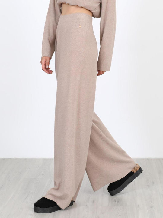 Women's Fabric Trousers with Elastic Beige