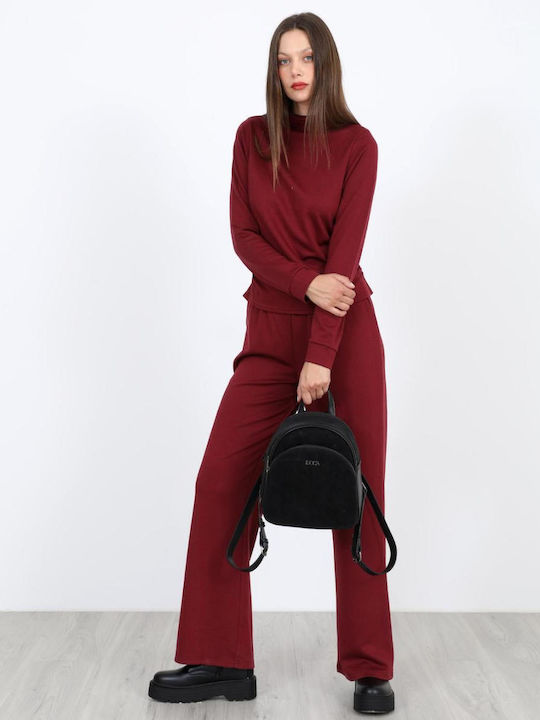 Women's Fabric Trousers with Elastic Burgundy