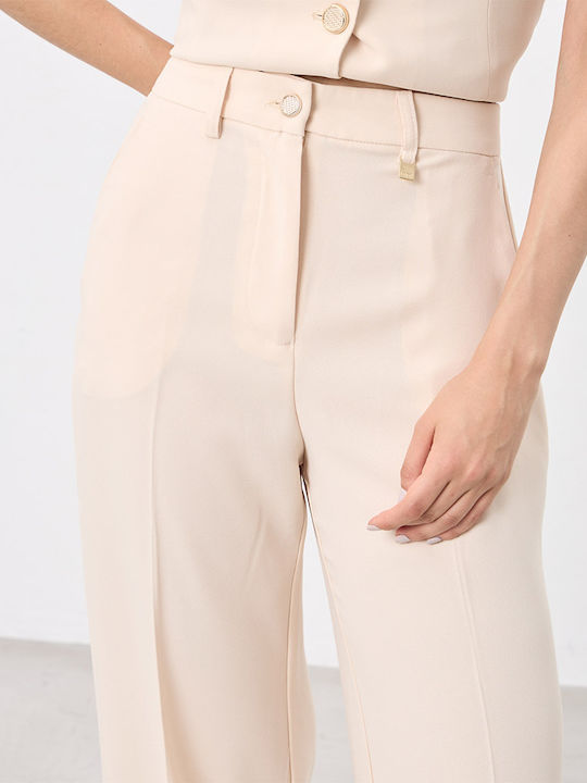Women's High Rise Crepe Pantaloons in Regular Fit Ecru
