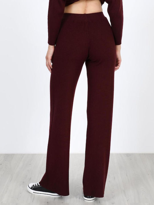 Women's Fabric Trousers with Elastic Burgundy
