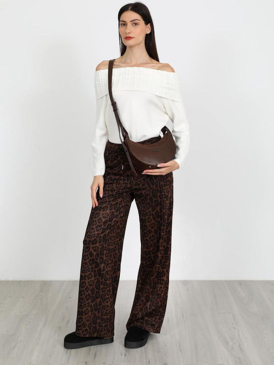 Damen Lederhose mit Gummiband Leopard Braun