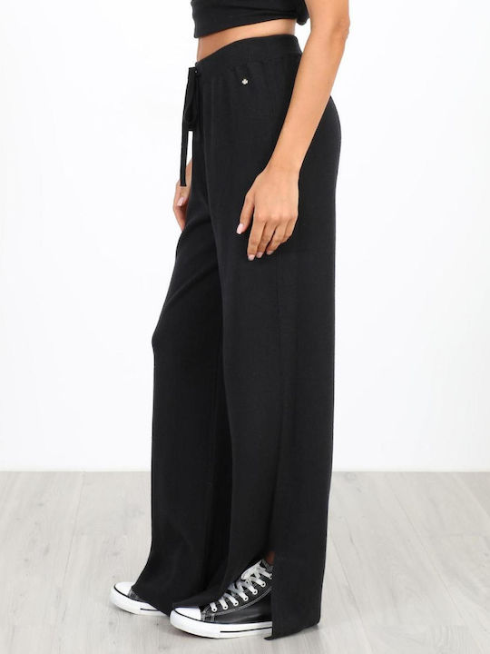 Women's Fabric Trousers with Elastic Black