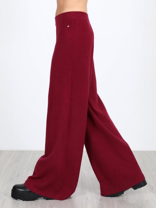 Women's Fabric Trousers with Elastic Burgundy