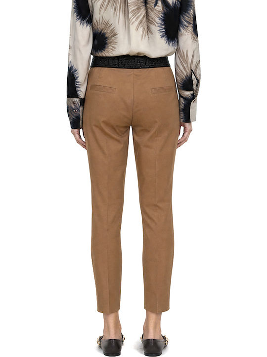 MY T Women's Fabric Capri Trousers with Elastic in Slim Fit Camel