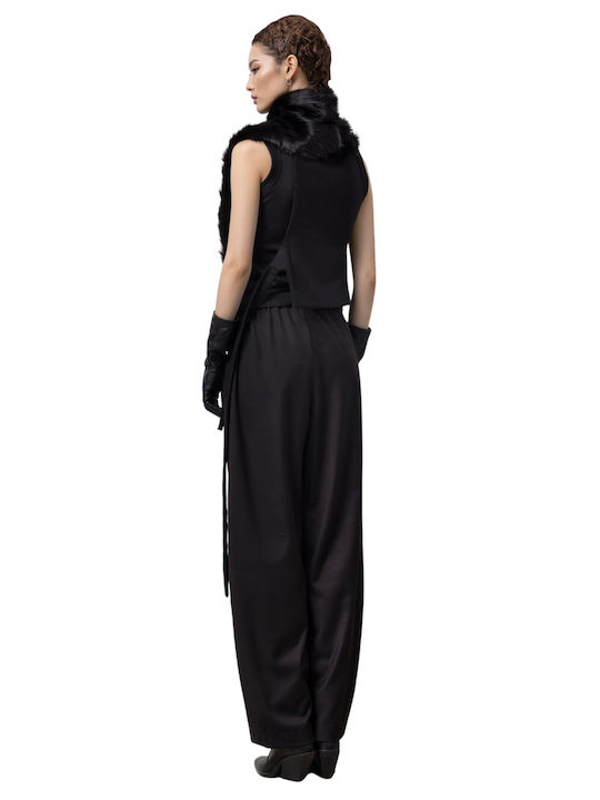 Women's Fabric Trousers in Loose Fit Black