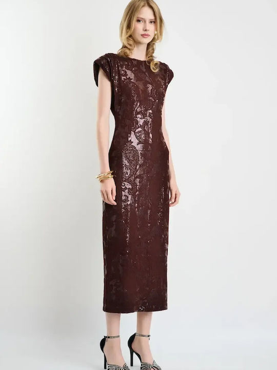Rochie de Vară Midi de Seară Satin Maro