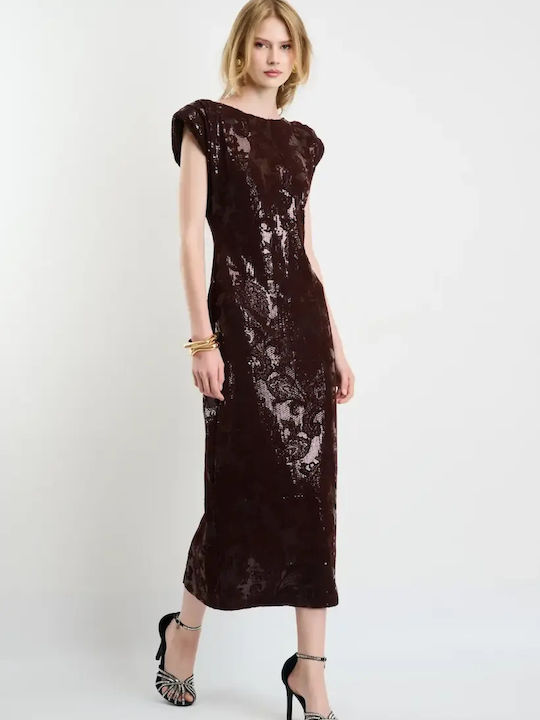 Rochie de Vară Midi de Seară Satin Maro