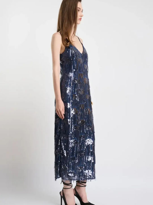 Sommer Maxi Abendkleid Slip Dress Satin Blau