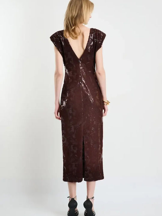 Rochie de Vară Midi de Seară Satin Maro