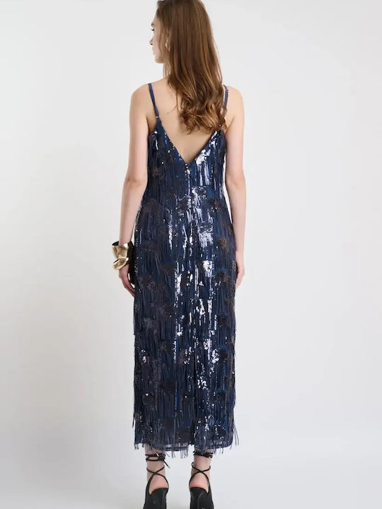 Sommer Maxi Abendkleid Slip Dress Satin Blau