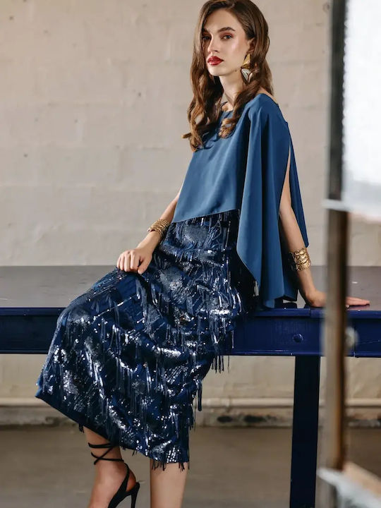Sommer Maxi Abendkleid Slip Dress Satin Blau
