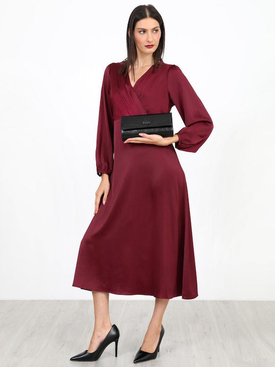 Sommer Midi Abend Hemdkleid Wickel Satin Burgundisch