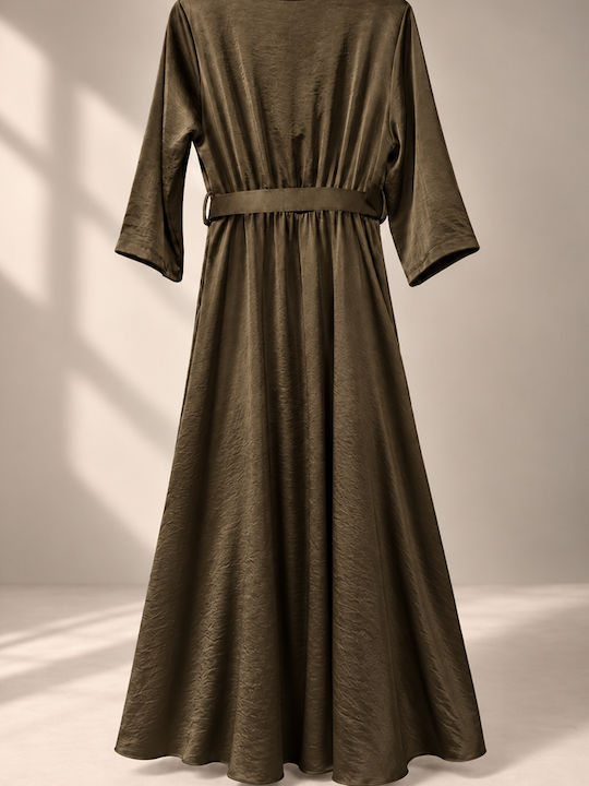 Summer Evening Shirt Dress Satin Drape Brown Cigar