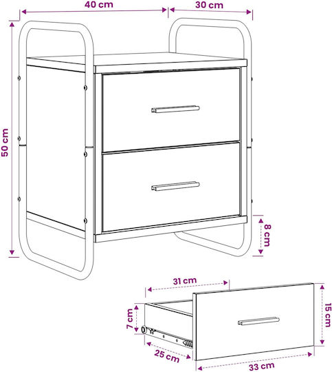 Beige Wooden Bedside Tables 2 Pieces 40x30x50cm