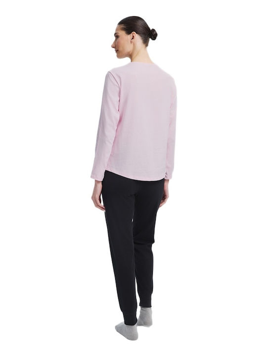 Minerva Minerva Damen Schlafanzug & Pyjamas Winter Baumwollene Rosa Set