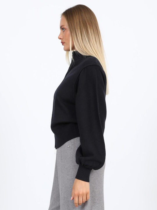 Gestrickte Strickjacke mit Reissverschluss Schwarz