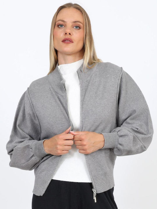 Damen Strickjacke mit Reissverschluss Grau