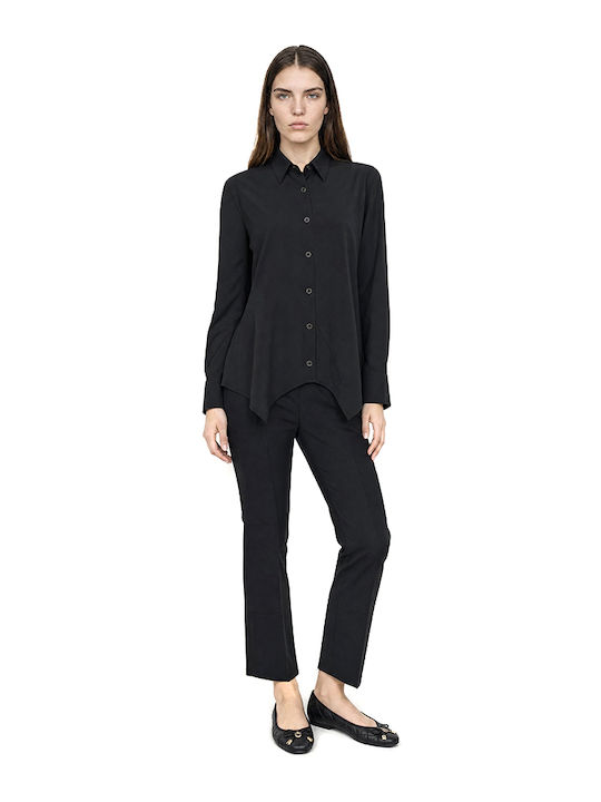 Langärmeliges Damen-Satin-Hemd Schwarz