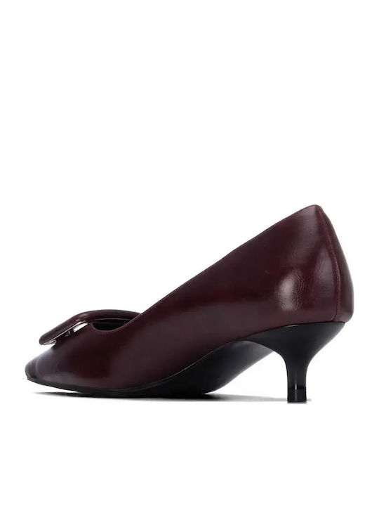 Leder Pumps mit Mittelhohem Absatz Burgundisch