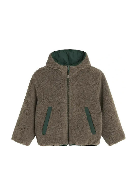 Kids Casual Short Windproof Double Sided Hooded Jacket Green
