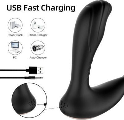 Silicone Prostate Vibrator Cock Ring Black